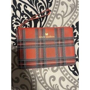 NWOT Simply Southern Red & Black Tartan Plaid Clutch Zipper Purse Wristlet
